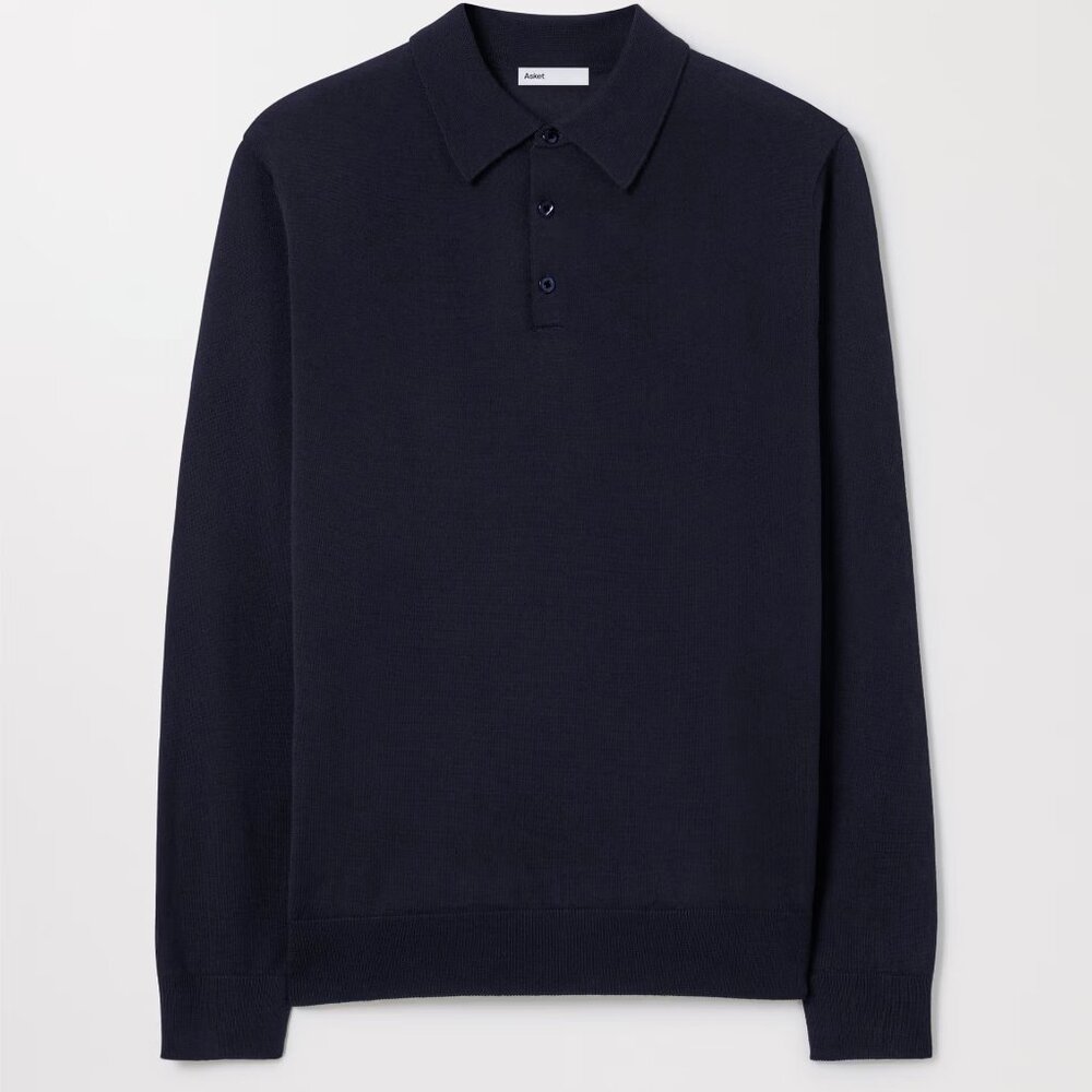 Ami Navy Long-Sleeve Polo Knit Sweater